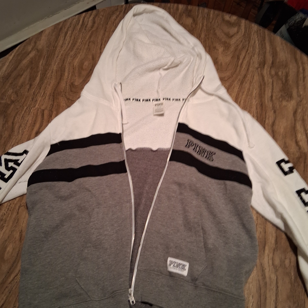Victoria's Secret Gray and White Hooded Cardigan